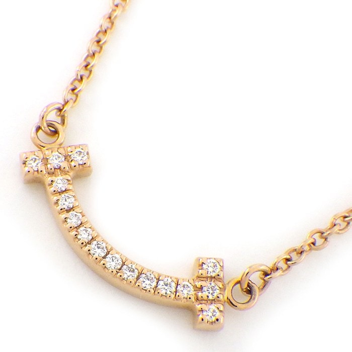 ティファニー Tiffany & Co. ネックレス Tスマイル ミニ マイクロ ダイヤモンド 計0.03ct K18PG 【中古】