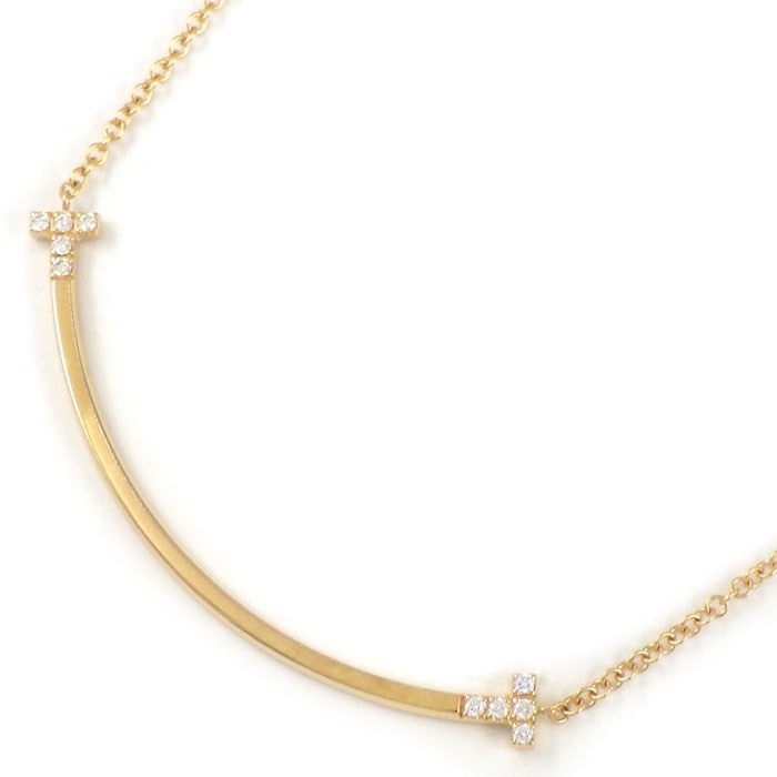 ティファニー Tiffany & Co. ネックレス Tスマイル スモール 74957013 サイド ダイヤモンド 計0.03ct K18PG 【中古】