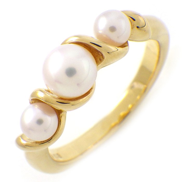  ミキモト MIKIMOTO リング 3ポイント パール 3.5-5.0mm珠 K18YG 12号 【中古】