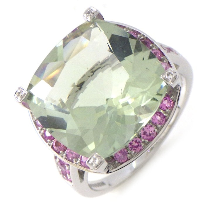 モーブッサン MAUBOUSSIN リング クルール ダムール RI0795WGGAMPS クッションカット グリーン アメジスト ピンクサファイア ダイヤモンド K18WG 12.5号 【中古】