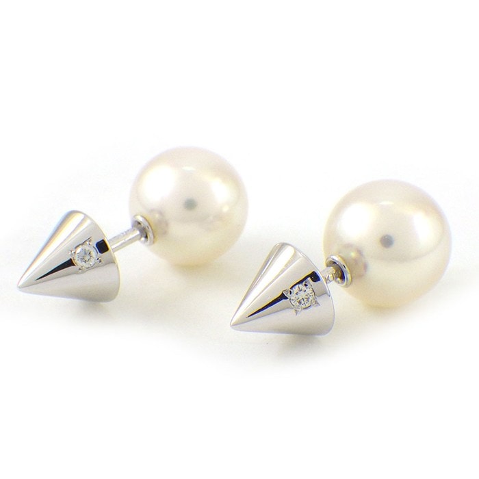 タサキ 田崎真珠 TASAKI ピアス リファインド リベリオン ダイヤモンド 0.01ct / 0.01ct アコヤ真珠 7.5mm珠 K18WG 【中古】