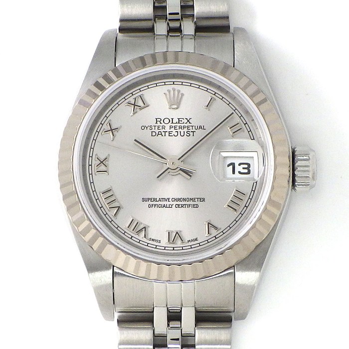 ロレックス Rolex 腕時計 デイトジャスト 79174 Y番 2002年製 ローマンインデックス サンレイ シルバー文字盤 フルーテッドベゼル ジュビリーブレス K18WG SS 自動巻き 【OH済み】 【箱・保付き】 【中古】