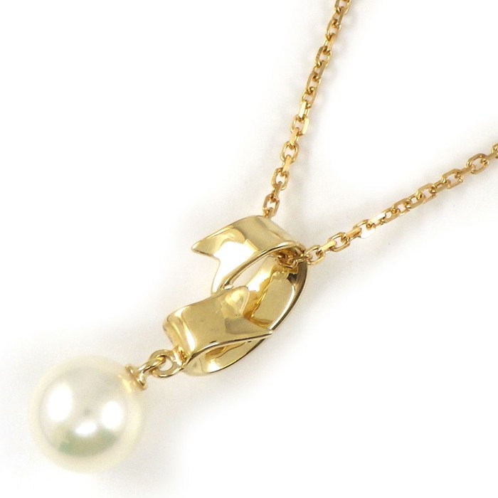 ミキモト MIKIMOTO ネックレス リボン アコヤ真珠 7.0mm珠 K18YG 【中古】