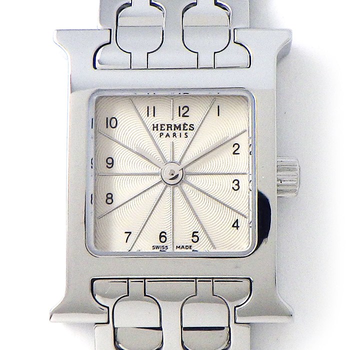 エルメス HERMES 腕時計 Hウォッチ HH1.110 スクエア ギョーシェ アイボリー文字盤 SS クオーツアナログ 【中古】