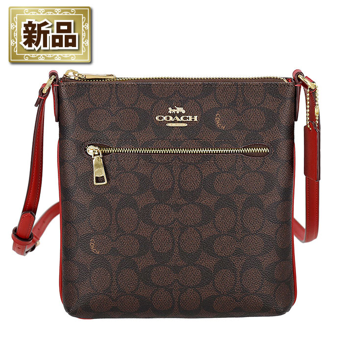 【新品】コーチ COACH ショルダーバッグ ミニ ローアン ファイルバッグ CW325 IMXD0 2024 AW ウォルナット シグネチャーキャンバス レッド レザー