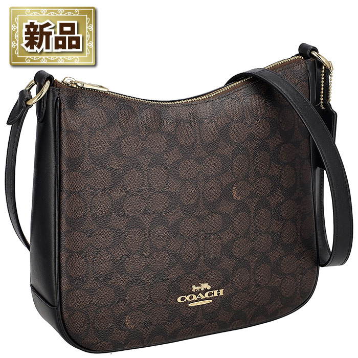 【新品】コーチ COACH ショルダーバッグ エリー ファイルバッグ CZ177 IMXAQ 2024 AW ウォルナット シグネチャーキャンバス ブラック レザー