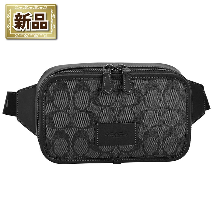 【新品】コーチ COACH ボディバッグ ワイアット ベルト バッグ CM106 QBMI5 2025 SS チャコール シグネチャーキャンバス ブラック カーフレザー