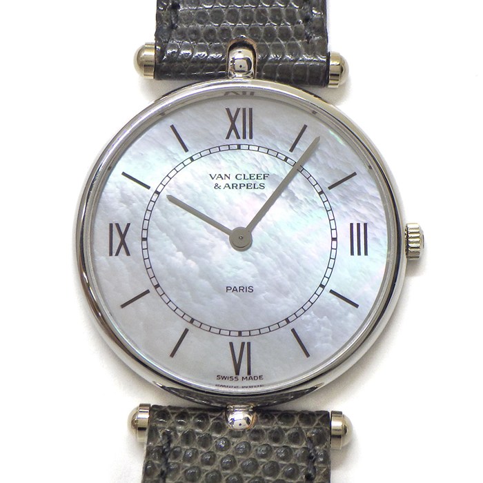 ヴァンクリーフ＆アーペル Van Cleef & Arpels 腕時計 ラ・コレクション 38101 ホワイトシェル文字盤 K18WG SS カーキ リザード レザーベルト クオーツアナログ 【箱・保付き】 【中古】