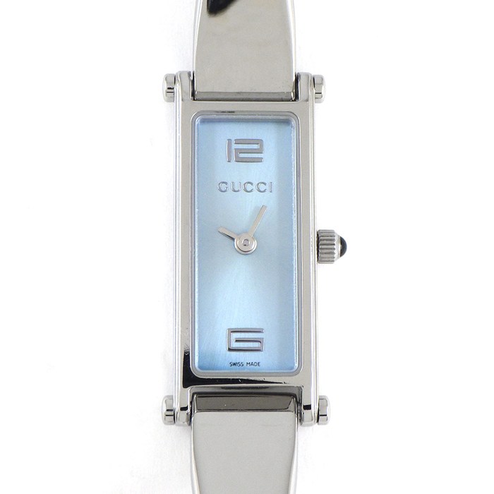 グッチ GUCCI 腕時計 バングルウォッチ 1500L レクタンギュラー サンレイ ライトブルー文字盤 SS クオーツアナログ 【中古】
