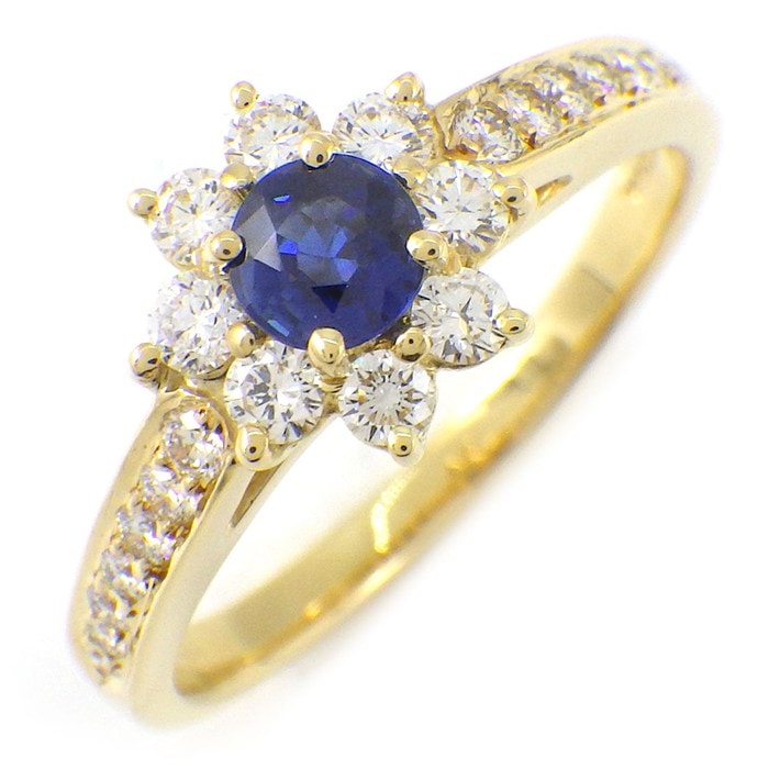 ティファニー Tiffany & Co. リング フローラ 1ポイント サファイア ハーフ エタニティ ダイヤモンド K18YG 12号 【中古】