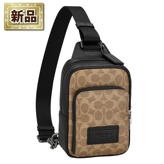 【新品】コーチ COACH ボディバッグ レーサー スリングパック CV763 QBNRX 2025 SS タン シグネチャーキャンバス ブラック カーフレザー