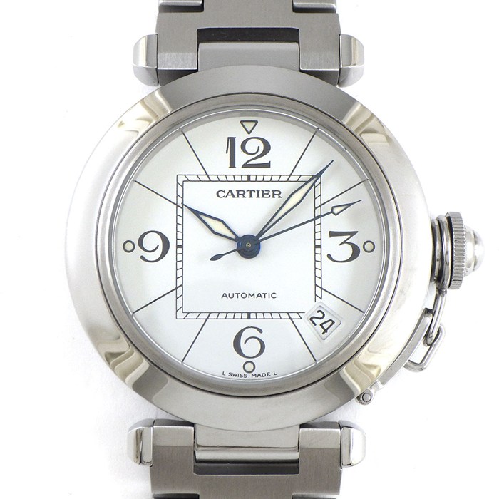 カルティエ Cartier 腕時計 パシャC W31074M7 デイト 夜光インデックス 夜光針 ホワイト文字盤 SS 自動巻き 【箱・保付き】 【中古】