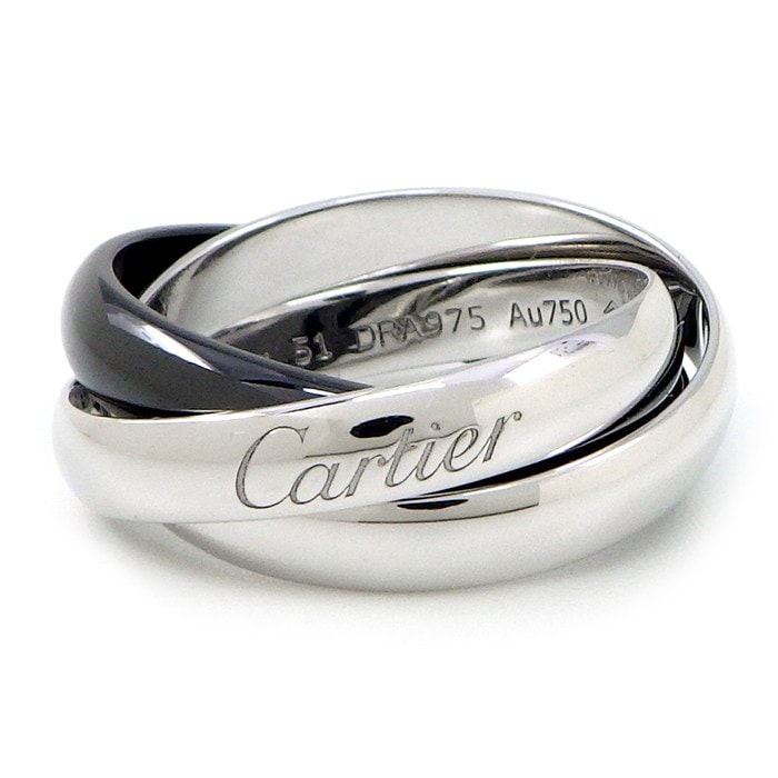 カルティエ Cartier リング トリニティ K18WG ブラック セラミック 11号 / #51 【中古】