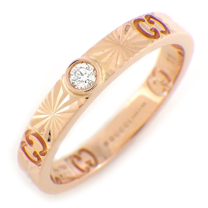  グッチ GUCCI リング アイコン アモール ロゴ ハート 1ポイント ダイヤモンド K18PG 10.5号 / #11 【中古】