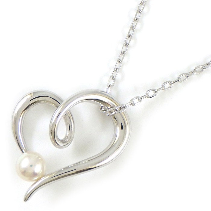  ミキモト MIKIMOTO ネックレス ハート 1ポイント パール 4.5mm珠 K18WG 【中古】