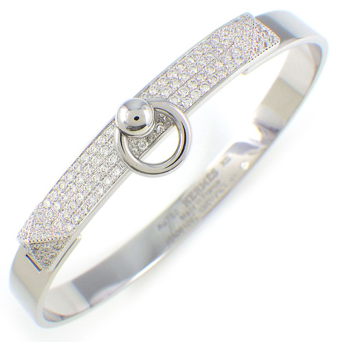 エルメス HERMES バングル コリエドシアン ピラミッド メドール スタッズ パヴェ ダイヤモンド 計0.91ct K18WG / #XS 【中古】