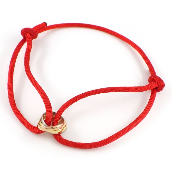 カルティエ Cartier ブレスレット トリニティ ベビー スリーカラー K18PG K18WG K18YG レッド コットンコード 【中古】