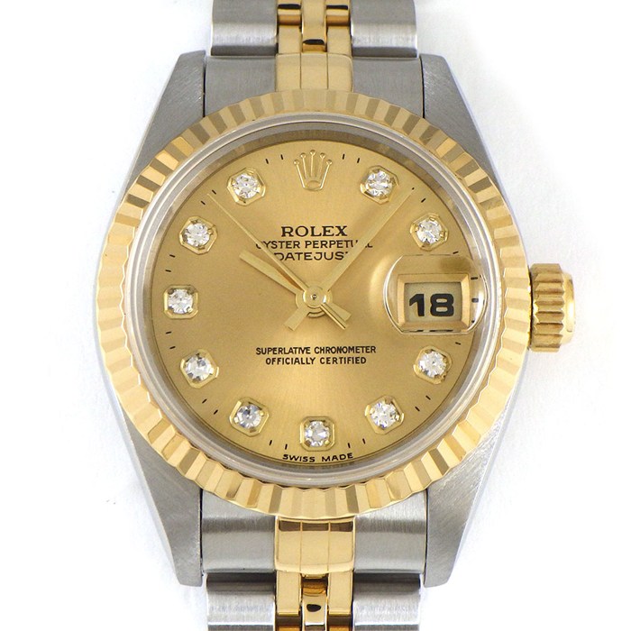ロレックス Rolex 腕時計 デイトジャスト 69173G T番 1996年 10ポイント ダイヤインデックス フルーテッドベゼル サンレイ シャンパン文字盤 ジュビリーブレス K18YG SS 自動巻き 【中古】