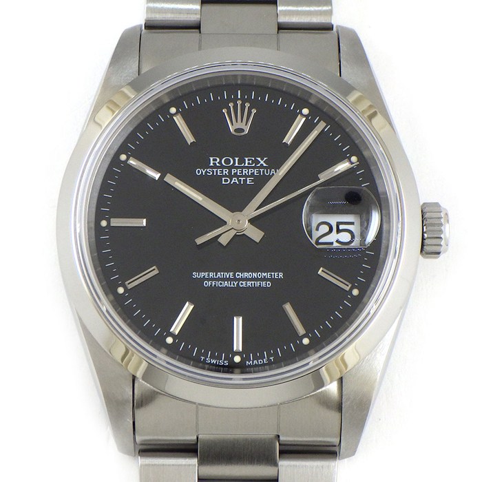 ロレックス Rolex 腕時計 オイスターパーペチュアル 15200 ブラック文字盤 T番 1996年 デイト SS 自動巻き 【OH済み】 【箱・保付き】 【中古】