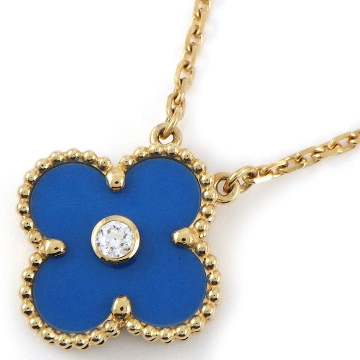 ヴァンクリーフ＆アーペル Van Cleef & Arpels ネックレス ヴィンテージアルハンブラ 2019年 クリスマス 限定モデル ホリデー限定 1ポイント ダイヤモンド ブルー セーブル K18YG 【中古】