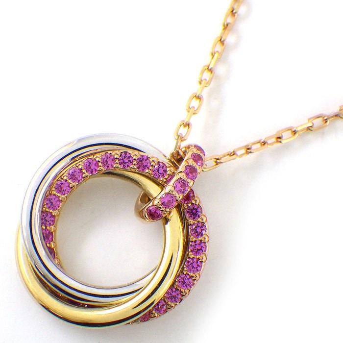 カルティエ Cartier ネックレス トリニティ パヴェ スリーカラー ピンクサファイア K18PG K18WG K18YG 【箱・保付き】 【中古】
