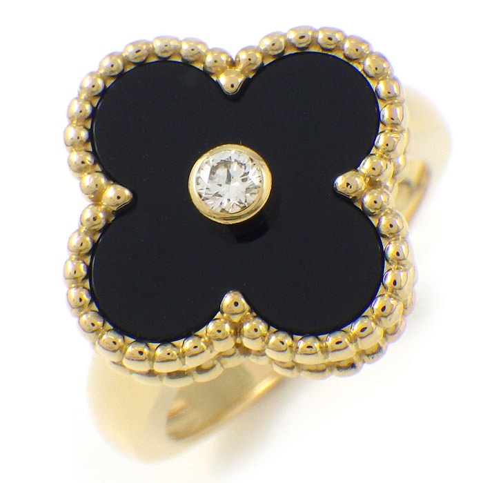 ヴァンクリーフ＆アーペル Van Cleef & Arpels リング ヴィンテージアルハンブラ VCARA41000 オニキス 1ポイント ダイヤモンド 0.05ct K18YG 8号 / #48 【箱・保付き】 【中古】