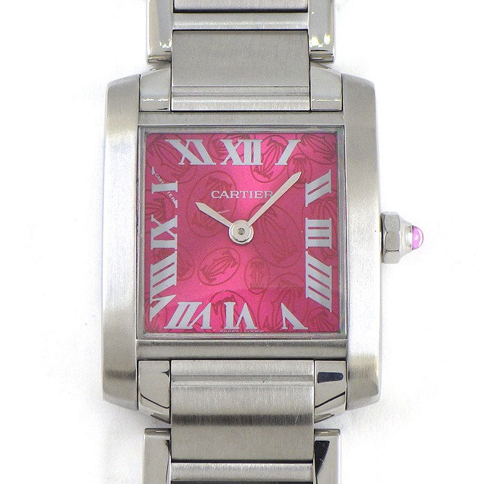 カルティエ Cartier 腕時計 タンクフランセーズ SM W51030Q3 2006年クリスマス限定 スクエア サンレイ 2Cロゴ ラズベリー文字盤 SS クオーツアナログ 【中古】