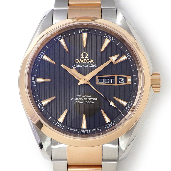 オメガ OMEGA 腕時計 シーマスター アクアテラ 231.20.43.22.06.001 ストライプ グレー文字盤 デイト 裏スケ アニュアルカレンダー K18PG SS 自動巻き 【中古】
