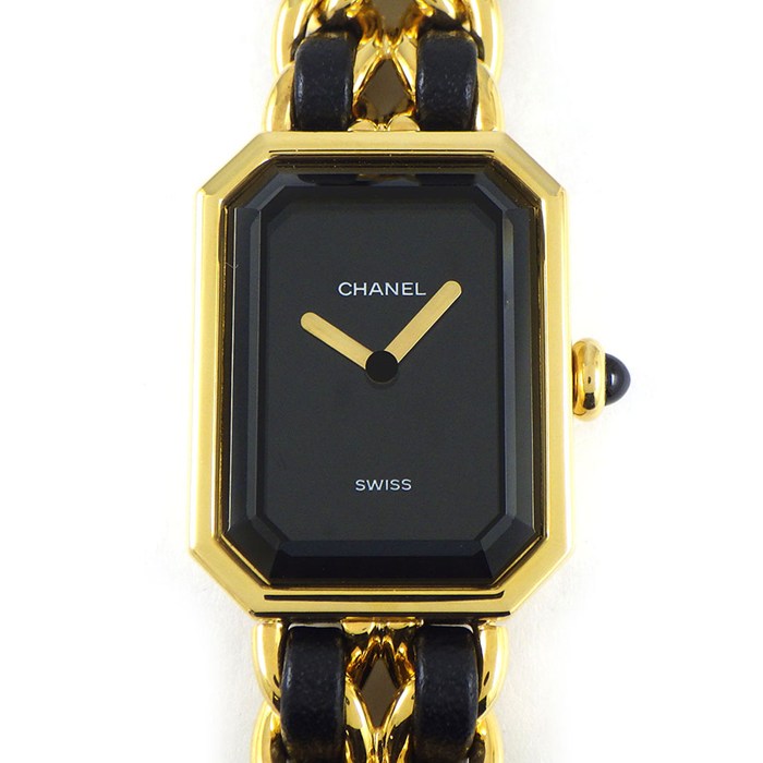 シャネル CHANEL 腕時計 プルミエール M H0001 オクタゴナル ブラック文字盤 GP ブラック レザー チェーンブレス クオーツアナログ 【中古】