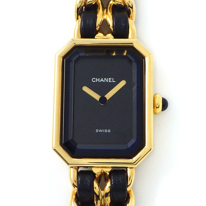 シャネル CHANEL 腕時計 プルミエール M H0001 オクタゴナル ブラック文字盤 GP ブラック レザー チェーンブレス クオーツアナログ 【中古】