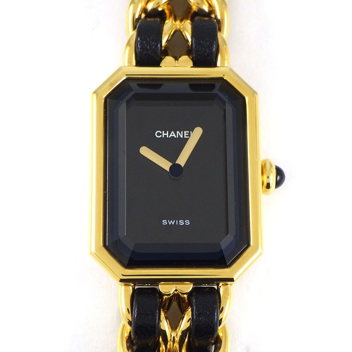 シャネル CHANEL 腕時計 プルミエール M H0001 オクタゴナル ブラック文字盤 GP ブラック レザー チェーンブレス クオーツアナログ 【中古】