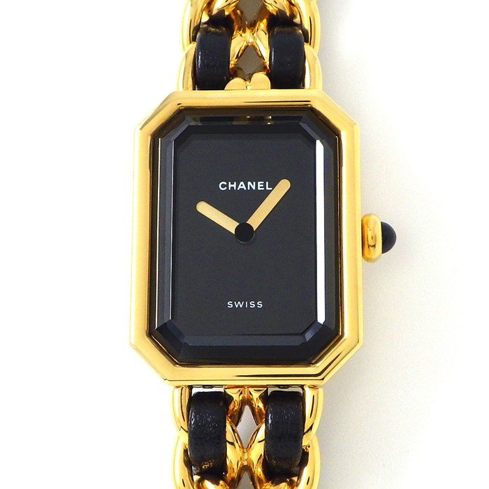 シャネル CHANEL 腕時計 プルミエール M H0001 オクタゴナル ブラック文字盤 GP ブラック レザー チェーンブレス クオーツアナログ 【中古】