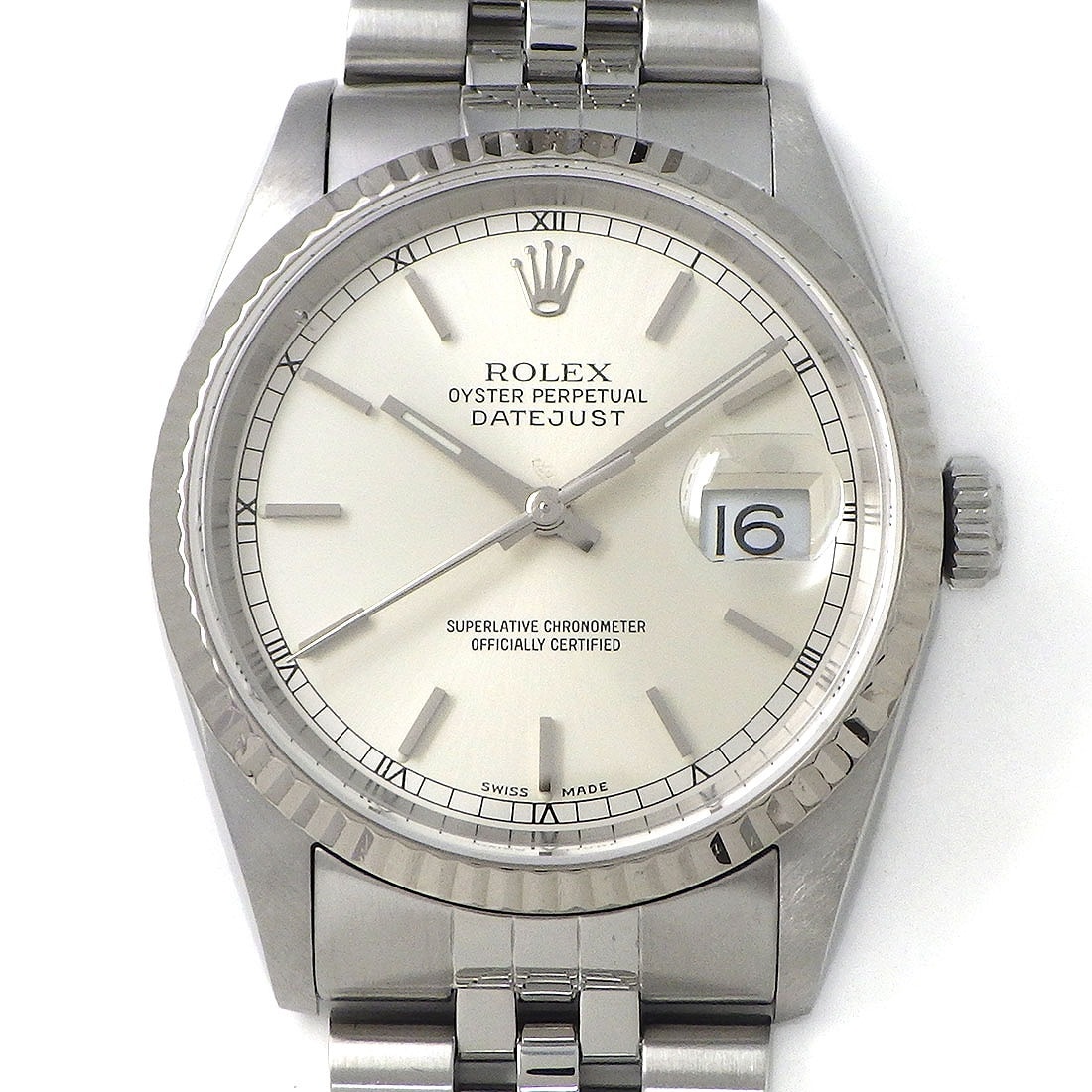 ロレックス Rolex 腕時計 デイトジャスト 16234 P番 2000年製 サンレイ シルバー文字盤 フルーテッドベゼル ジュビリーブレス K18WG SS 自動巻き 【中古】