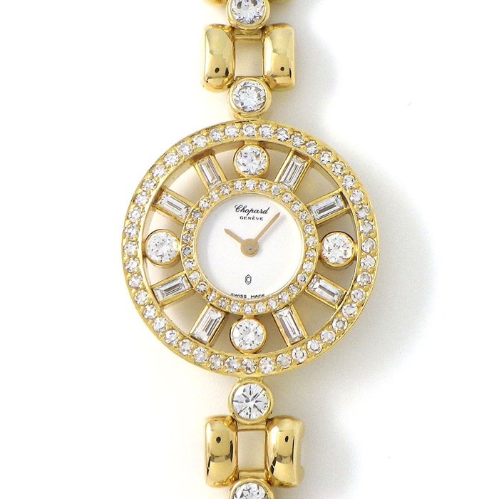 ショパール Chopard 腕時計 10/538.1 ラグジュアリー ディアマン ラウンド バゲットカット ダイヤモンド ホワイト文字盤 K18YG ダイヤブレスレット クオーツアナログ 【中古】