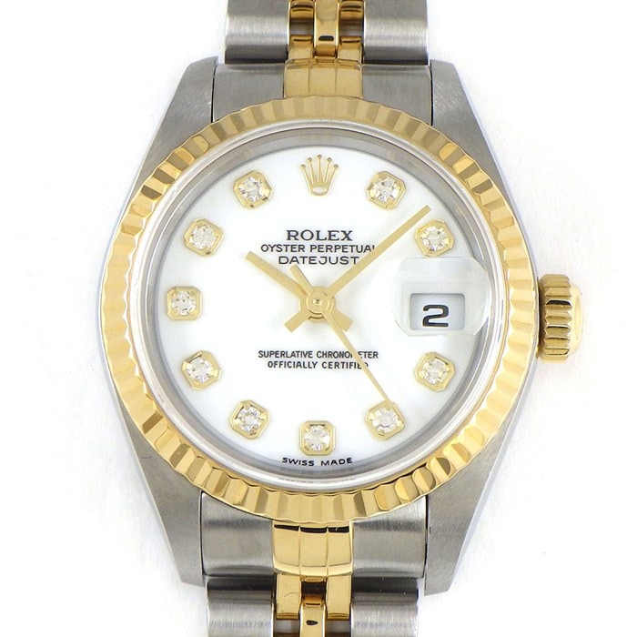 ロレックス Rolex 腕時計 デイトジャスト 79173G K番 2001年製 10ポイント ダイヤインデックス ホワイト文字盤 フルーテッドベゼル ジュビリーブレス K18YG SS 自動巻き 【中古】