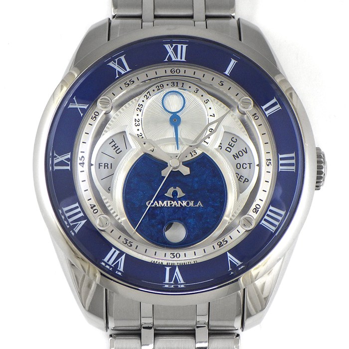 シチズン CITIZEN 腕時計 カンパノラ 紺瑠璃 (こんるり) BU0020-54A/8730-T019056 エコドライブ トリプルカレンダー ムーンフェイズ ブルー/シルバー文字盤 SS ソーラー 【中古】