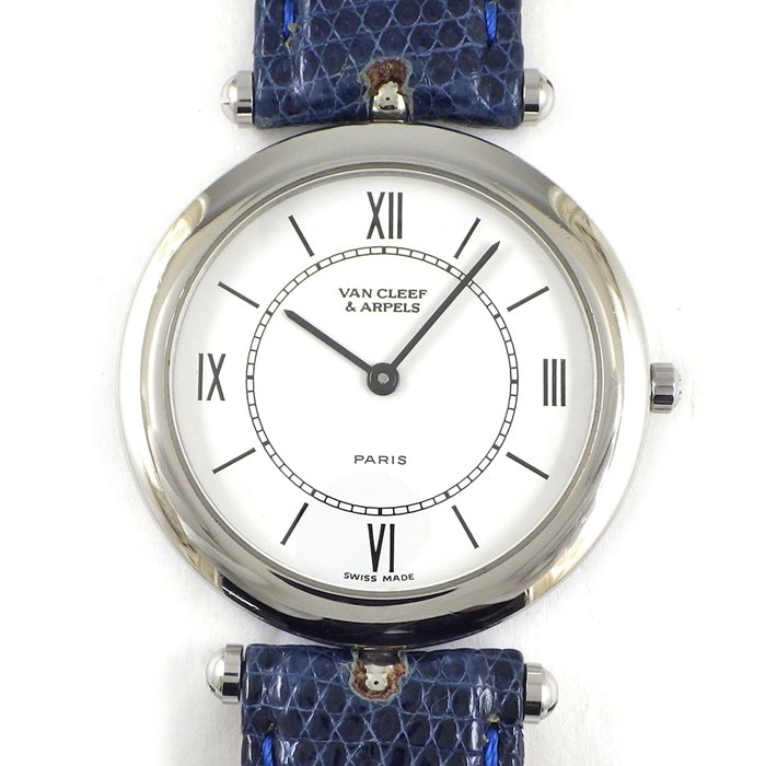 ヴァンクリーフ＆アーペル Van Cleef & Arpels 腕時計 ラ コレクション 53140 ホワイト文字盤 SS ブルー クロコダイル レザーベルト クオーツアナログ 【中古】