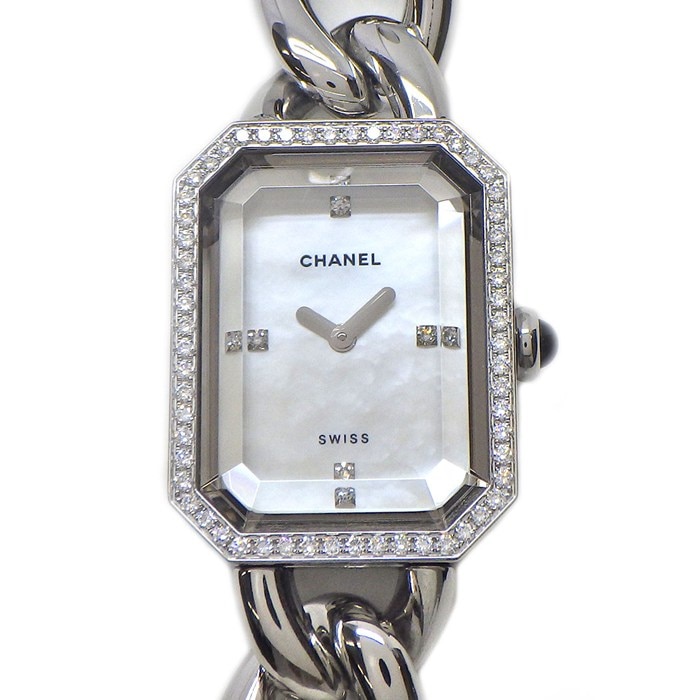 シャネル CHANEL 腕時計 プルミエール M H1063 ダイヤベゼル 4ポイント ダイヤインデックス オクタゴナル ホワイトシェル文字盤 SS チェーンブレス クオーツアナログ 【中古】