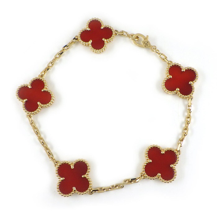 ヴァンクリーフ＆アーペル Van Cleef & Arpels ブレスレット ヴィンテージアルハンブラ 5モチーフ VCARD35500 カーネリアン K18YG 【箱・保付き】 【中古】