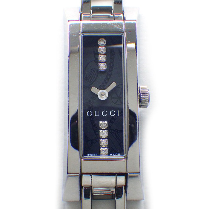 グッチ GUCCI 腕時計 Gリンク 110 8ポイント ダイヤインデックス レクタンギュラー ブラック文字盤 SS クオーツアナログ 【中古】