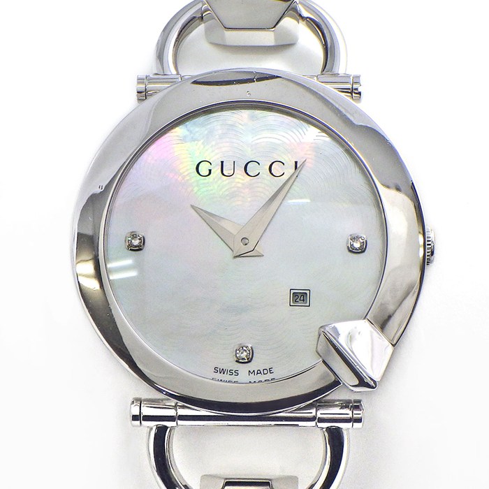 グッチ GUCCI 腕時計 オキド 122.5/YA122504 ホースビット デイト 3ポイント ダイヤインデックス ギョーシェ ヴァーグ ホワイトシェル文字盤 SS クオーツアナログ 【中古】