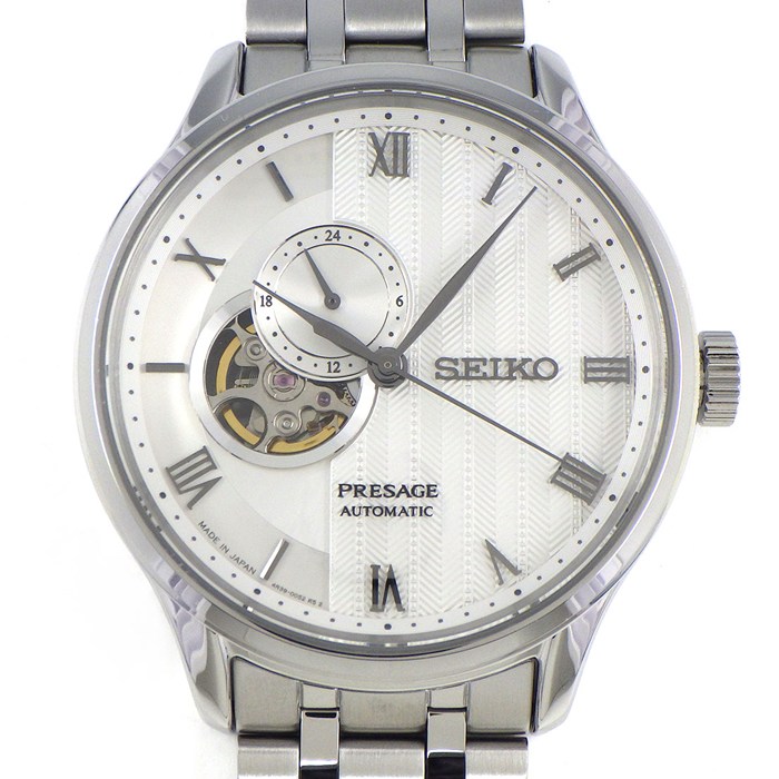 セイコー SEIKO 腕時計 プレサージュ SARY095/4R39-00W0 日本庭園 砂紋 ギョーシェ ホワイト/スケルトン文字盤 SS 自動巻き 【中古】