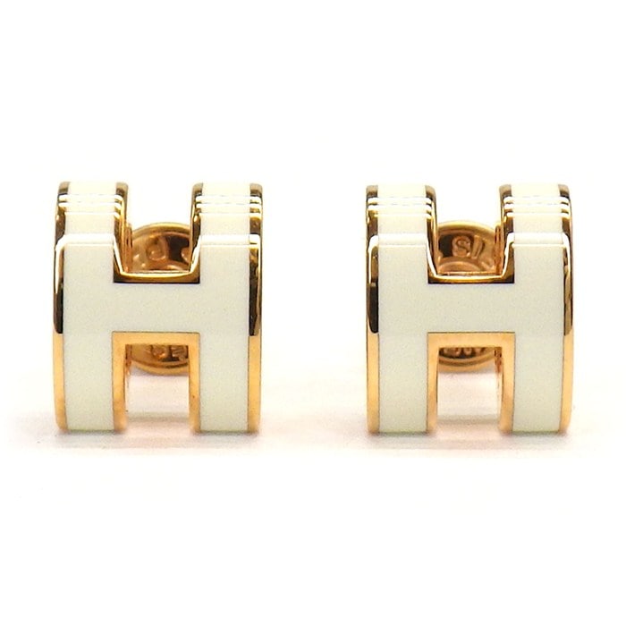 エルメス HERMES ピアス ポップH ポップアッシュ ミニ ホワイト ラッカー ピンク GP 【中古】