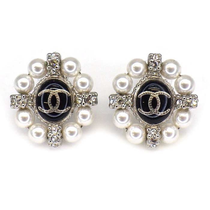 シャネル CHANEL ピアス ココマーク 2019年製 ラインストーン イミテーションパール メタル 【中古】