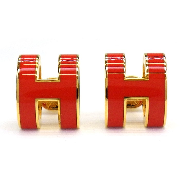  エルメス HERMES ピアス ポップH ポップアッシュ ミニ GP オレンジ ラッカー 【中古】