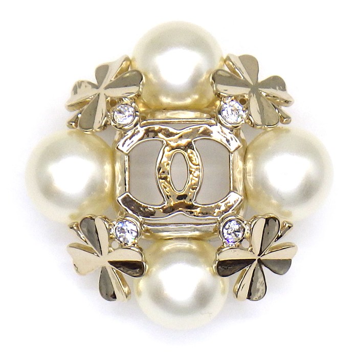 シャネル CHANEL ブローチ ココマーク 2022年製 イミテーションパール ラインストーン メタル 【中古】