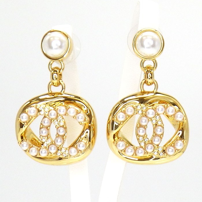 シャネル CHANEL ピアス ココマーク 2024年製 イミテーションパール ラインストーン GP 【中古】