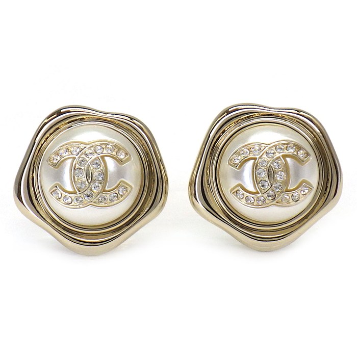 シャネル CHANEL ピアス ココマーク 2022年製 イミテーションパール ラインストーン GP 【中古】