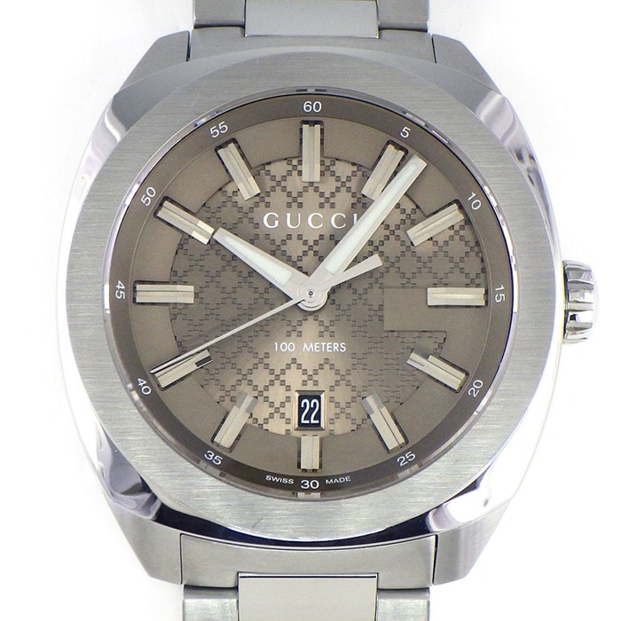 グッチ GUCCI 腕時計 GG2570 142.3/YA142315 デイト 夜光インデックス 夜光針 ディアマンテ サンレイ ブラウン文字盤 SS クオーツアナログ 【箱・保付き】 【中古】