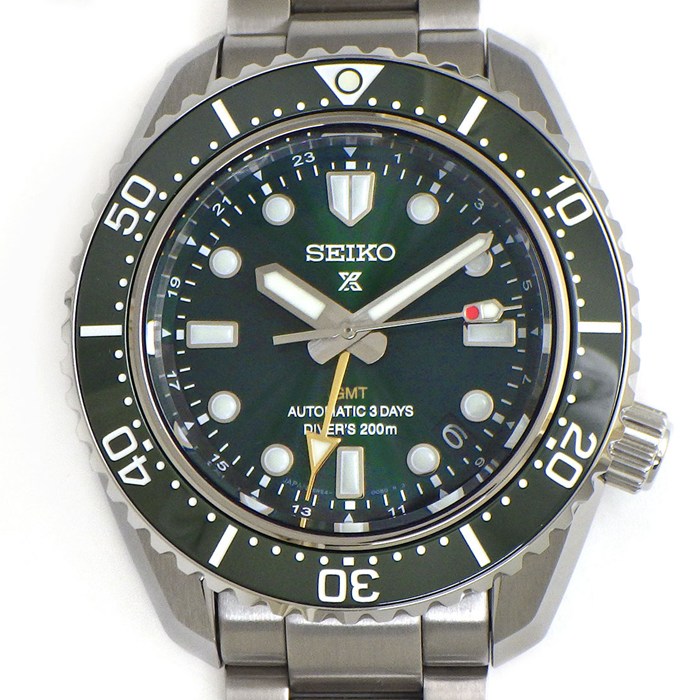 セイコー SEIKO 腕時計 プロスペックス ダイバー スキューバ SBEJ009/6R54-00D0 セイコーグローバルブランドコアショップ専用モデル デイト GMT 回転ベゼル 夜光 サンレイ グリーン文字盤 SS セラミック 自動巻き 【箱・保付き】 【中古】
